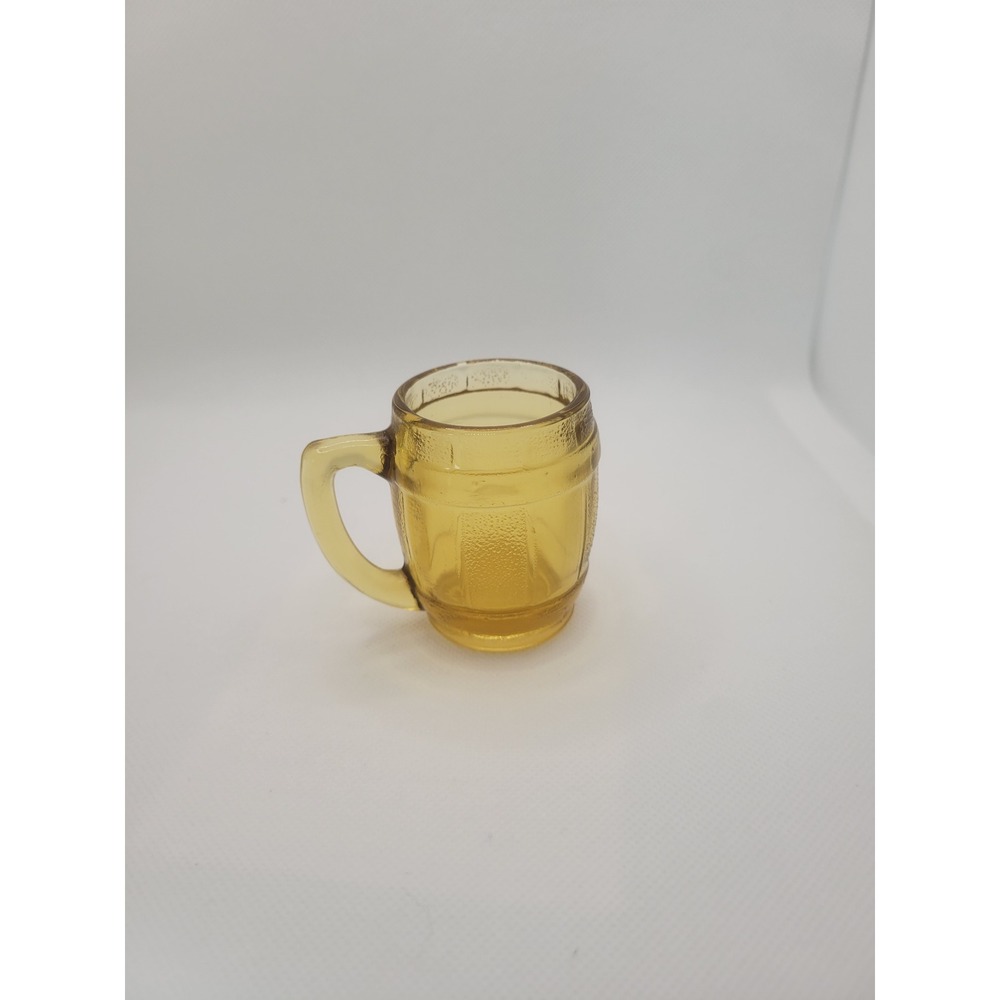 Vintage Amber Glass Barrel Shot Glass Mini Mug Tavern Style Barware 2.25 Inch